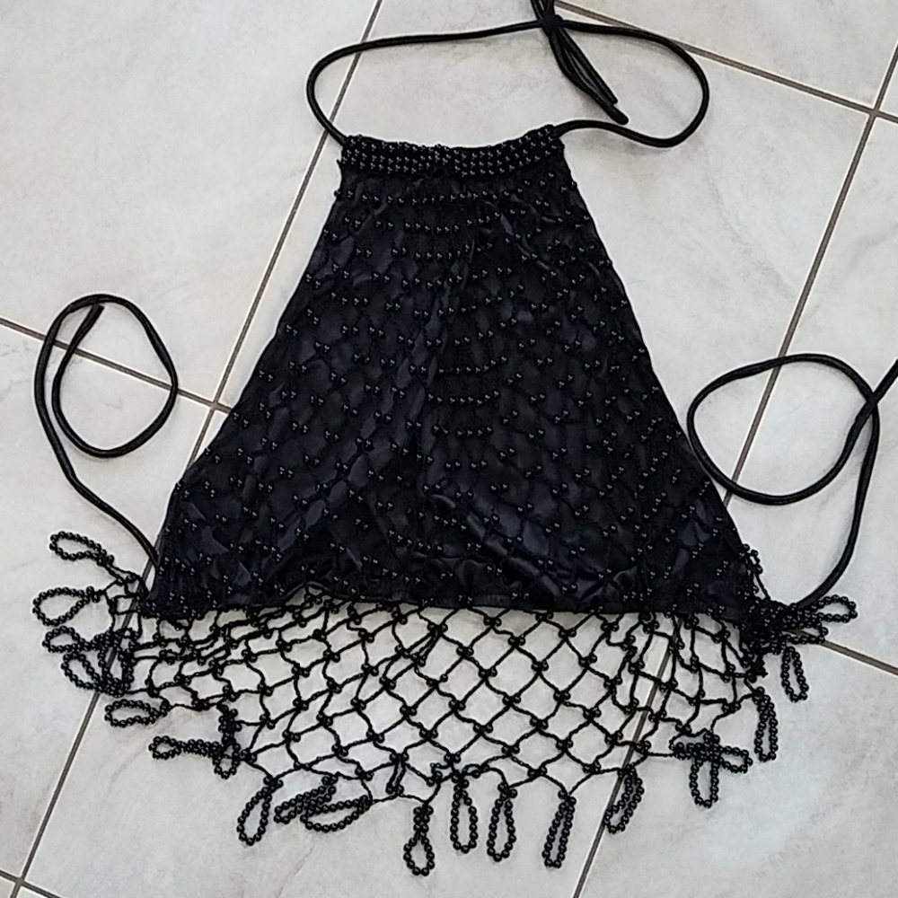 🔥Sexy Beaded Top Tank Style Black S
